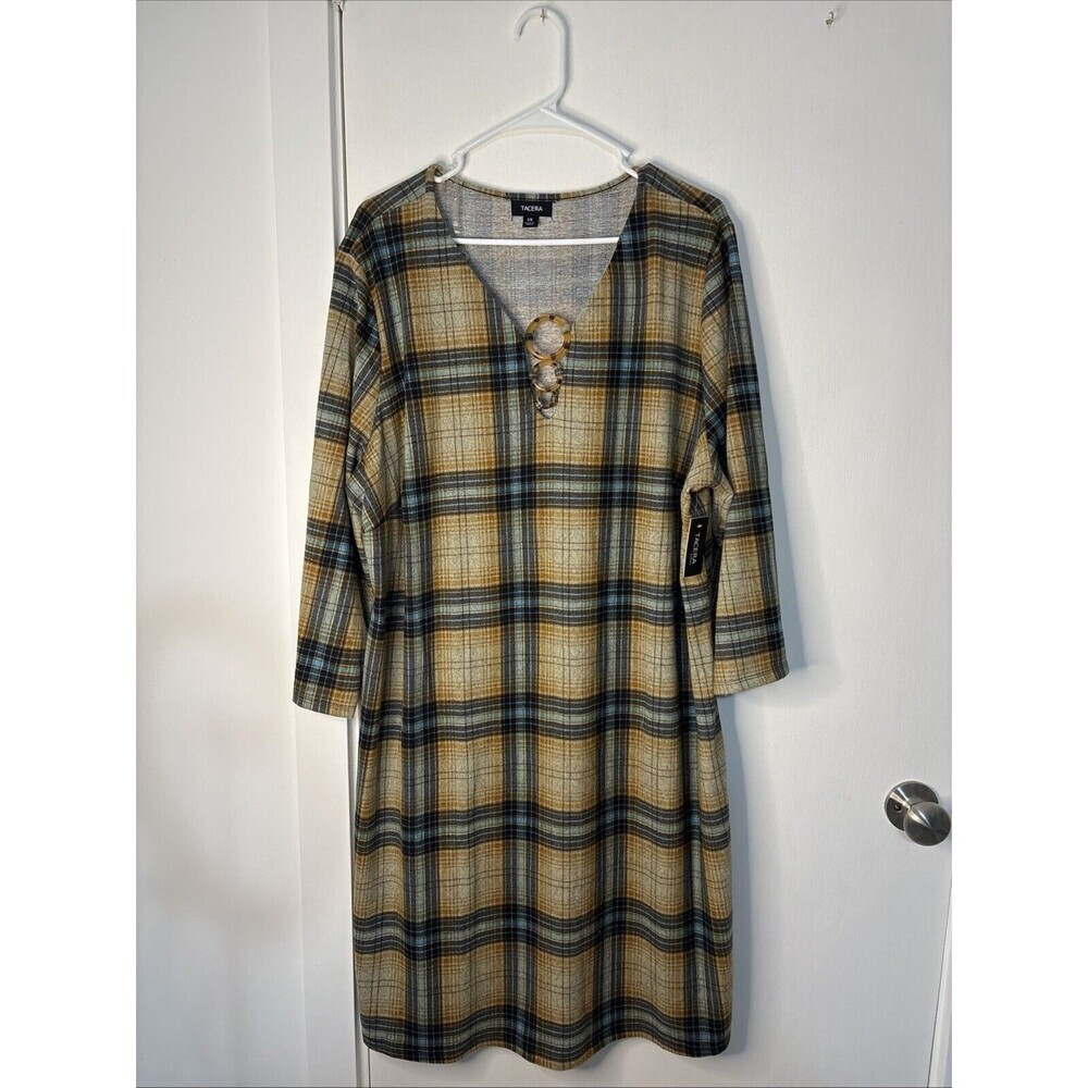 NWT Tacera Dress Soft Warm Plaid‎ Autumn Colors Size 3X